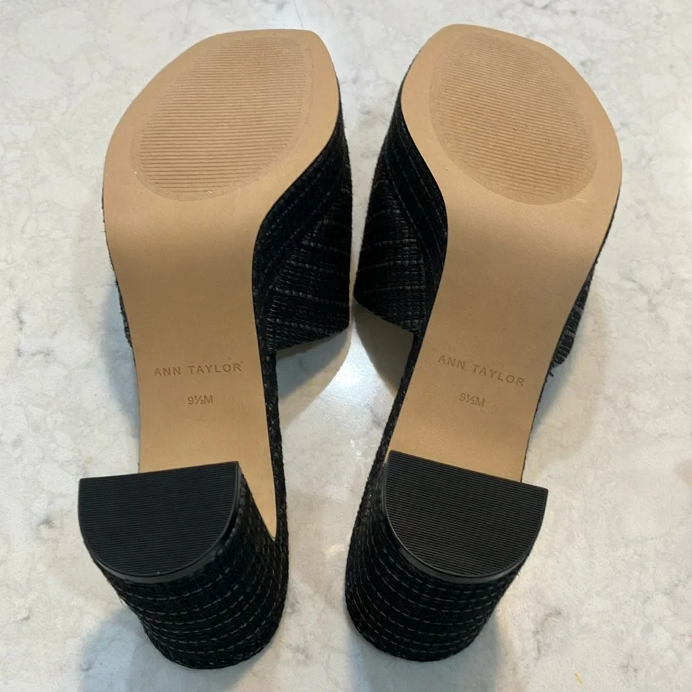 Ann Taylor Raffia Platform Mule‎ Sandals Black Sz 9.5- NIB